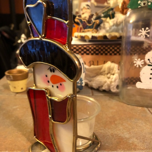 🎅🏽Stained Glass Snowman votive holder - Picture 4 of 6